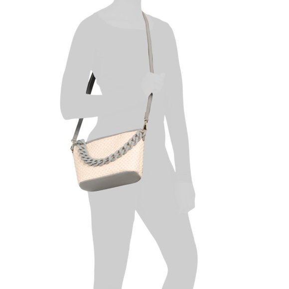 STELLA BIANCA  Italy Raffia Shoulder Bag With Chain And Leather Trim - Picture 2 of 2